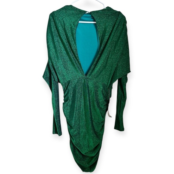 Bebe green long sleeve sparkly ruched mini dress women’s size small - Picture 7 of 12
